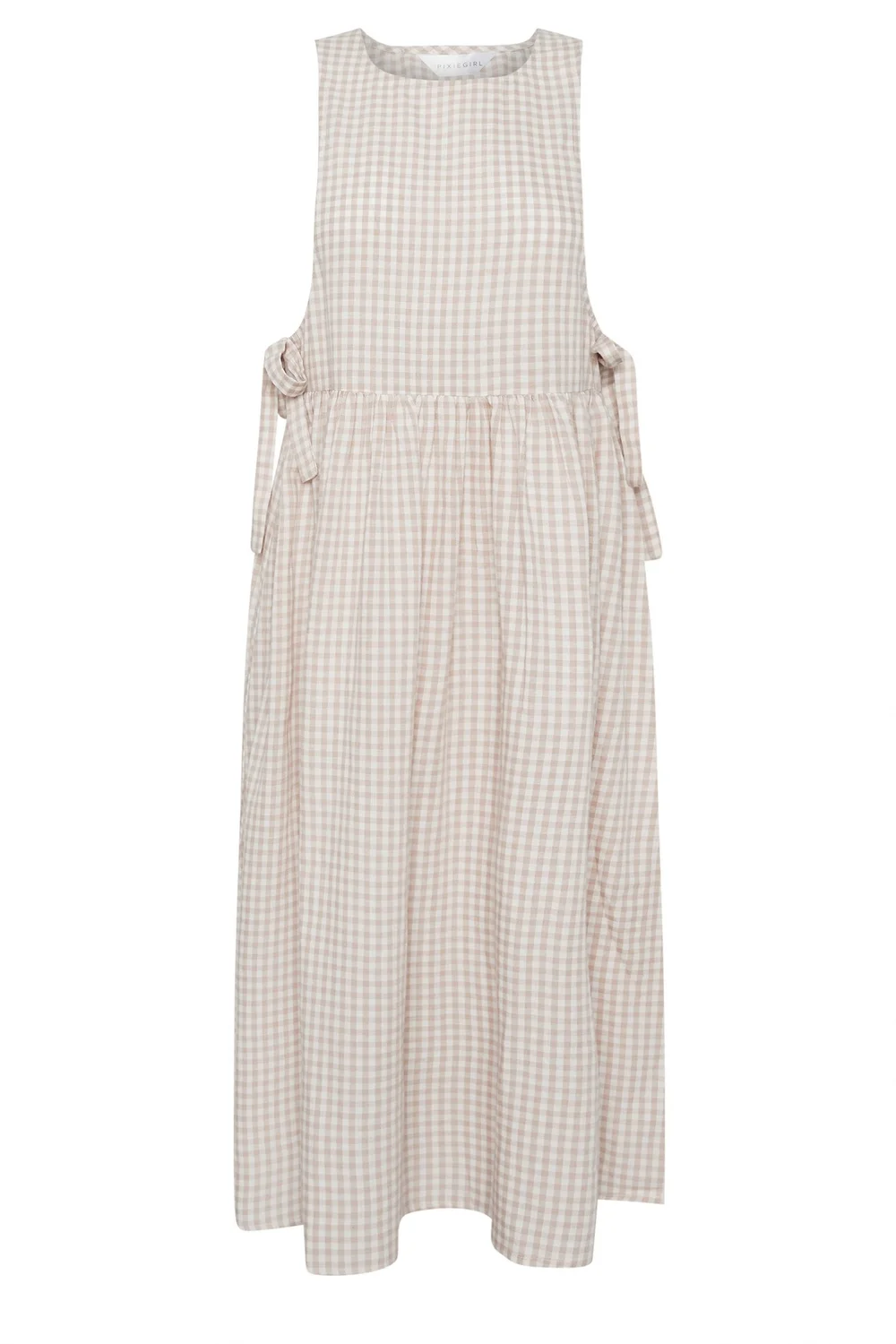PixieGirl Petite Natural Brown Gingham Tie Side Pinafore Dress - Size 16 Image 5