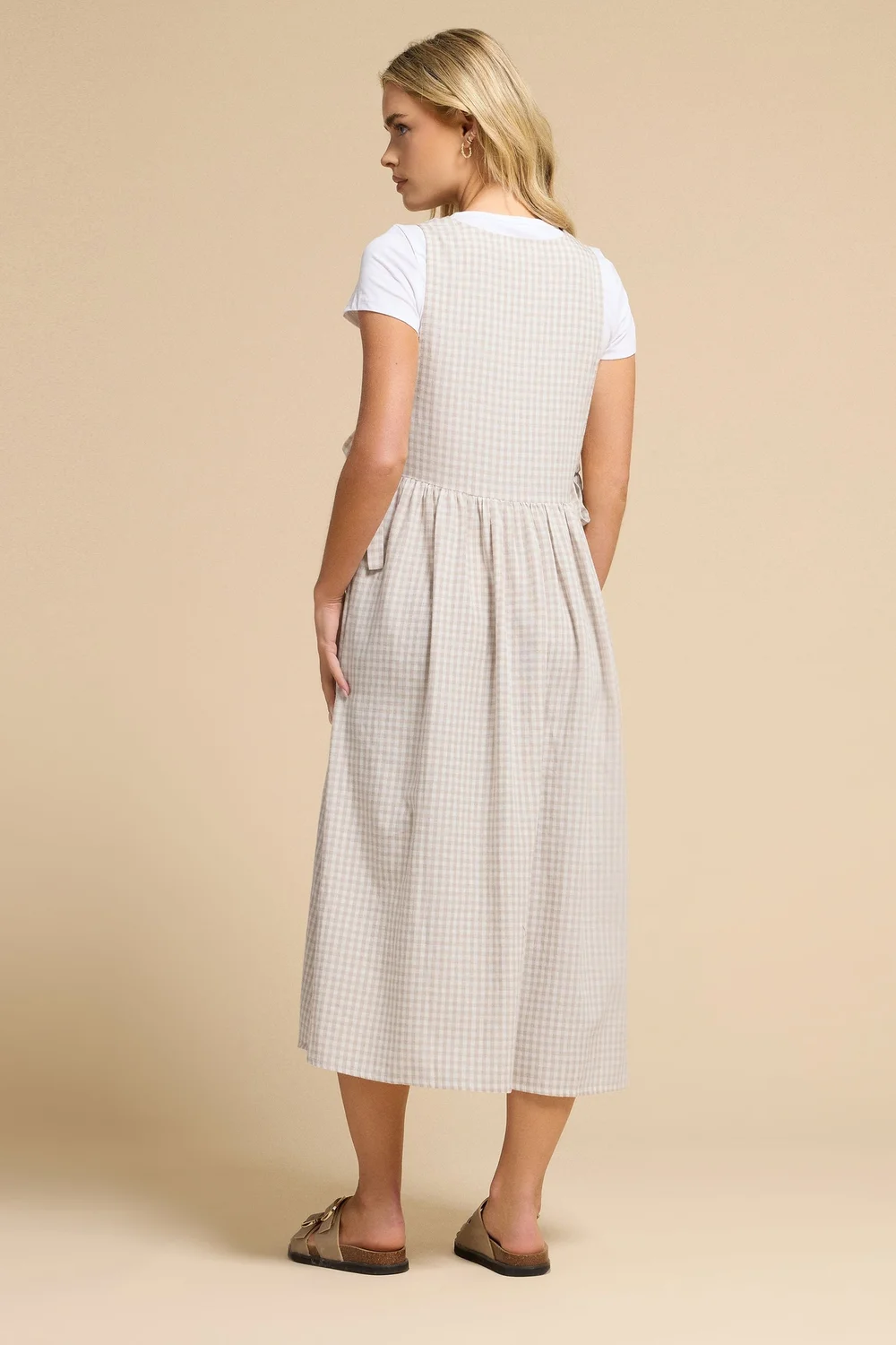 PixieGirl Petite Natural Brown Gingham Tie Side Pinafore Dress - Size 16 Image 3