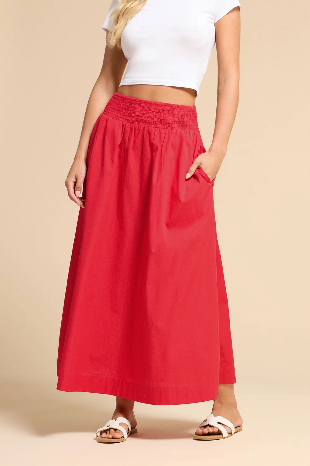 PixieGirl Petite Red Shirred Poplin Maxi Skirt - 14 Image 3