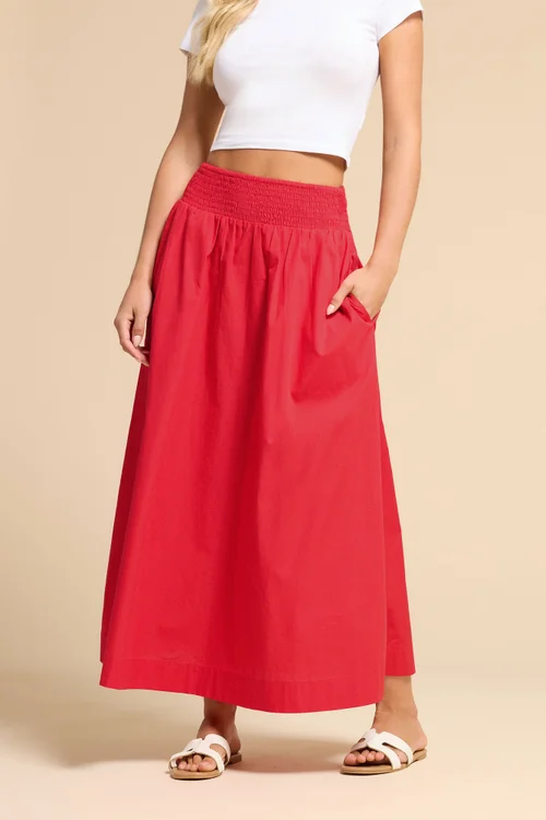 PixieGirl Petite Red Shirred Poplin Maxi Skirt - 14 Image 3