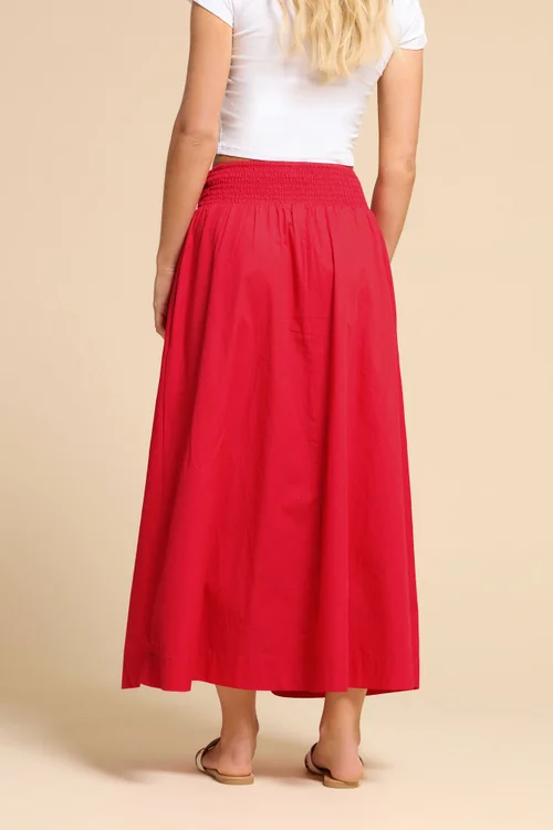 PixieGirl Petite Red Shirred Poplin Maxi Skirt - 14 Image 4