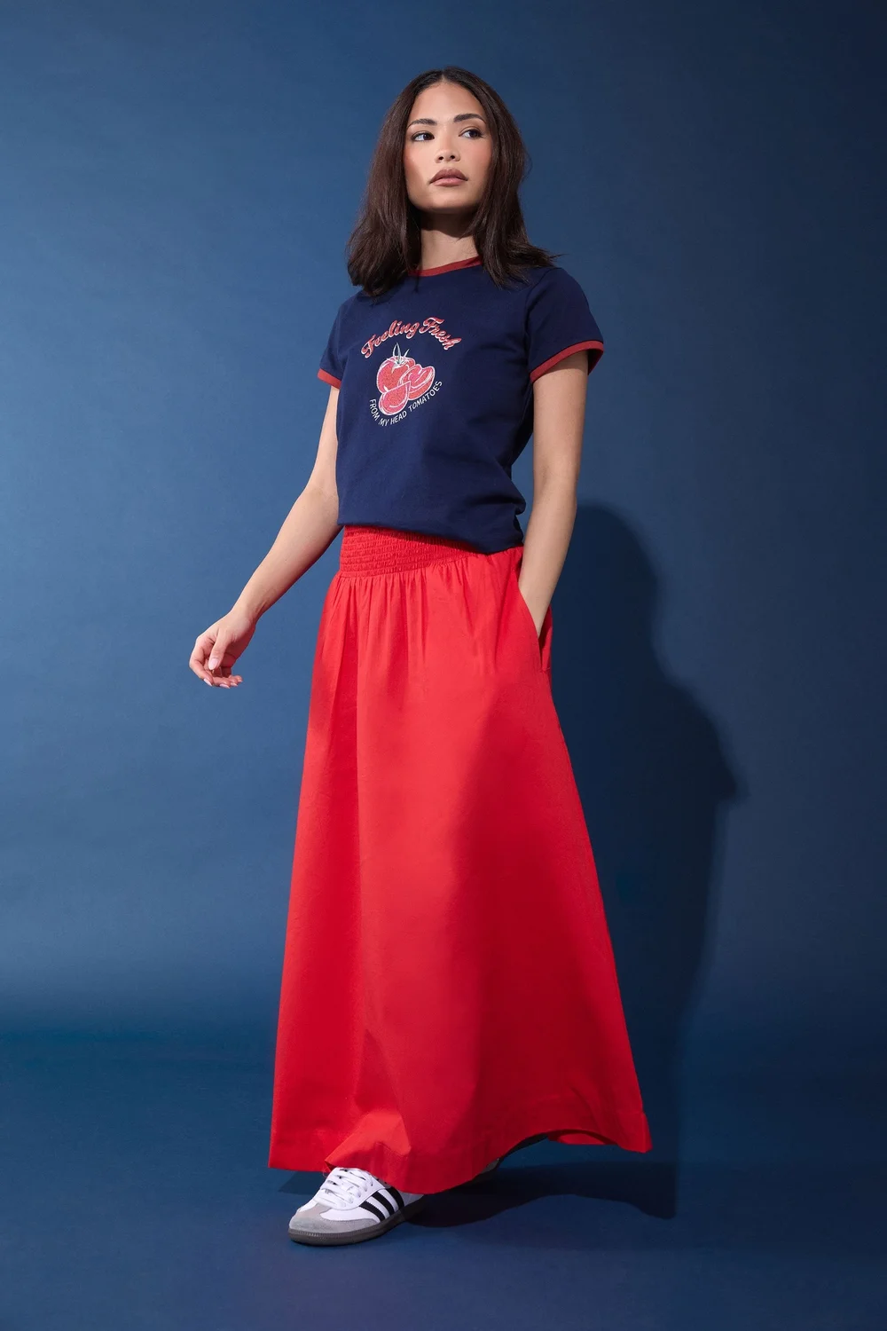 PixieGirl Petite Red Shirred Poplin Maxi Skirt - 14 Image 1