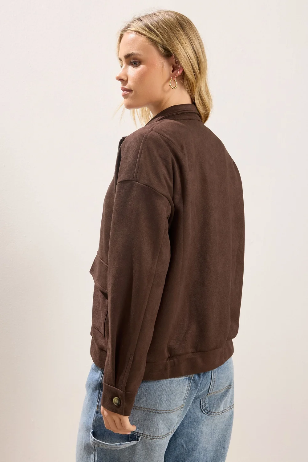 PixieGirl Petite Chocolate Brown Faux Suede Bomber Jacket - 18 Image 3