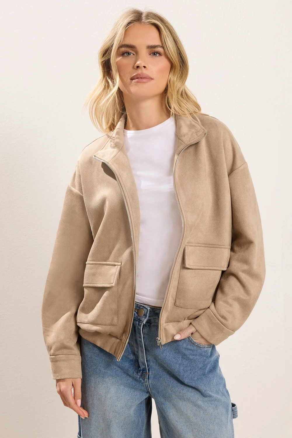 PixieGirl Petite Natural Brown Faux Suede Bomber Jacket - 18 Image 2