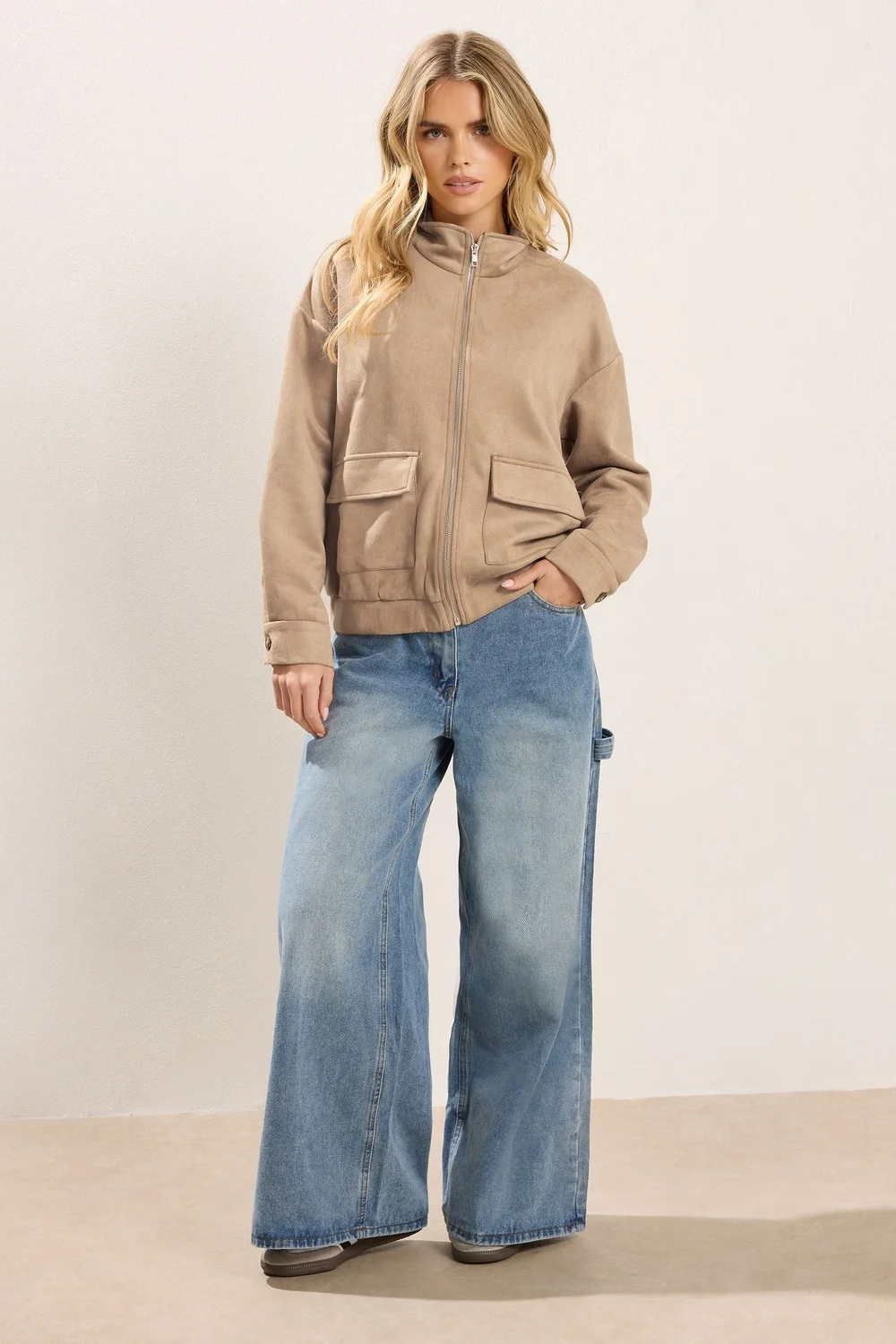 PixieGirl Petite Natural Brown Faux Suede Bomber Jacket - 18 Image 3