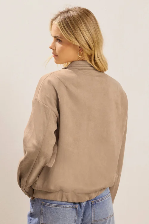 PixieGirl Petite Natural Brown Faux Suede Bomber Jacket - 18 Image 4