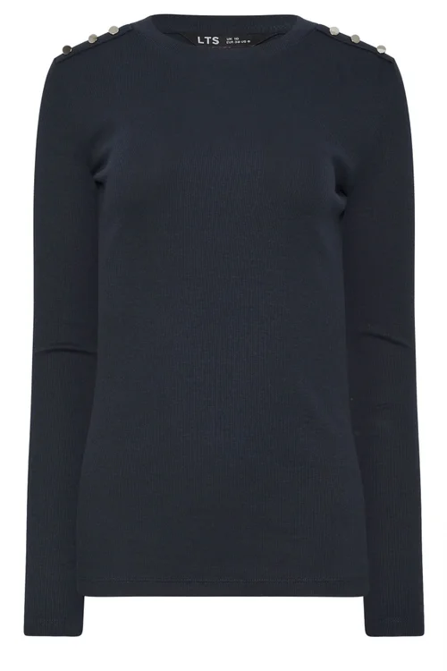 Long Tall Sally Navy Blue Ribbed Button Top - 18 Image 5