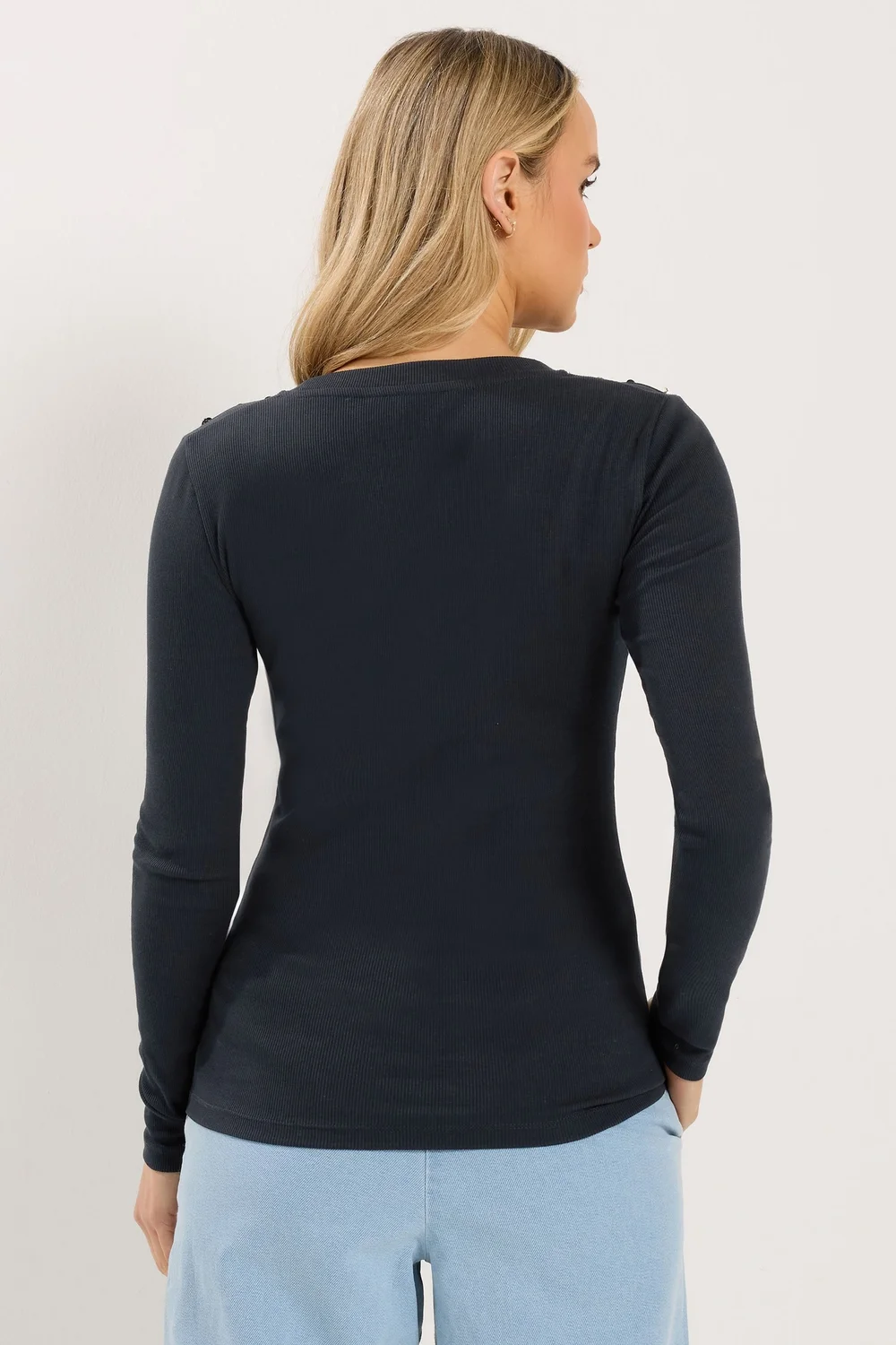 Long Tall Sally Navy Blue Ribbed Button Top - 18 Image 3