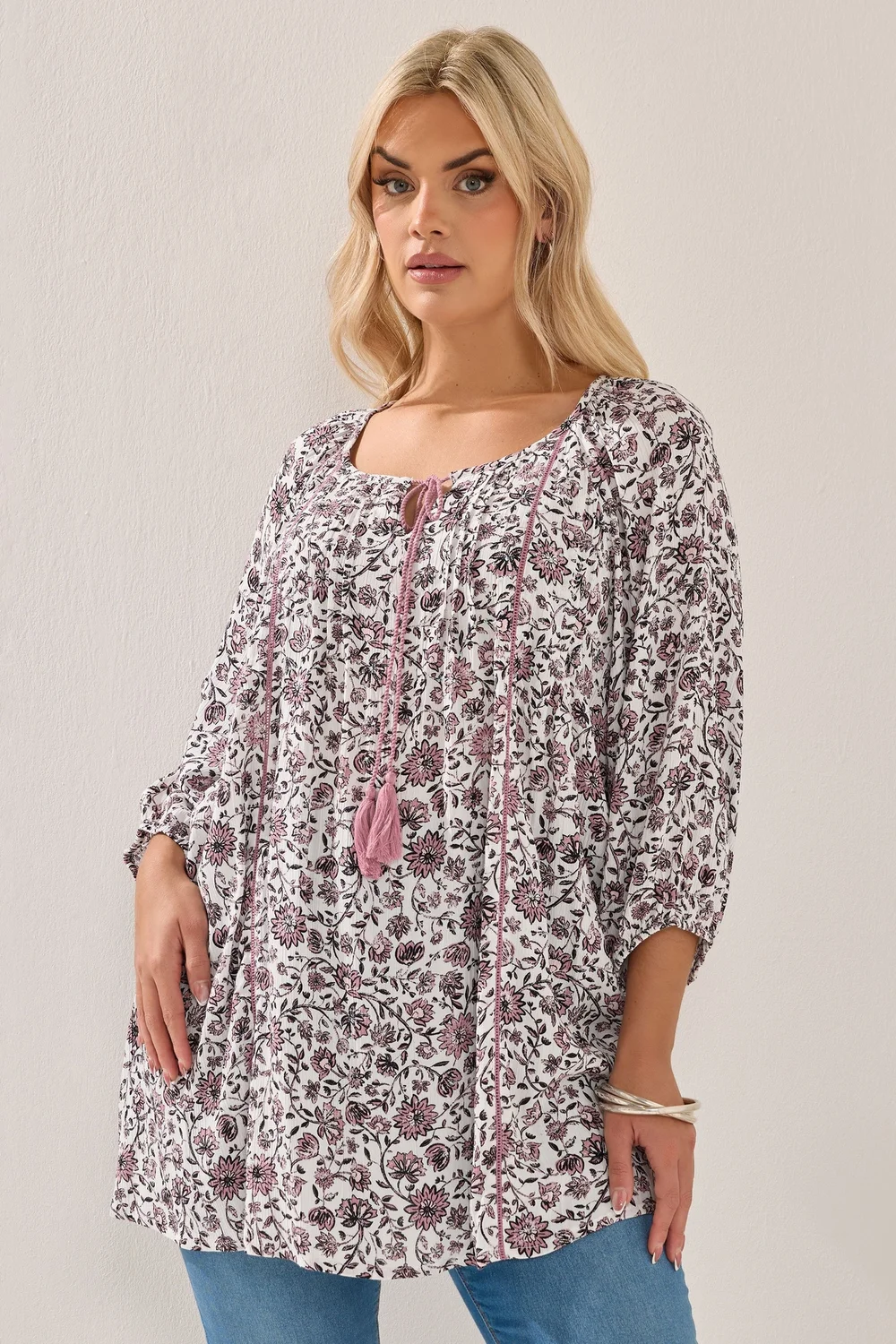 Yours Curve Pink Paisley Print Sequin Tie Neck Top - 22-24 Image 1