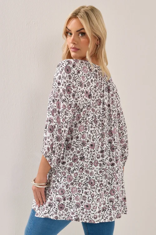 Yours Curve Pink Paisley Print Sequin Tie Neck Top - 22-24 Image 4