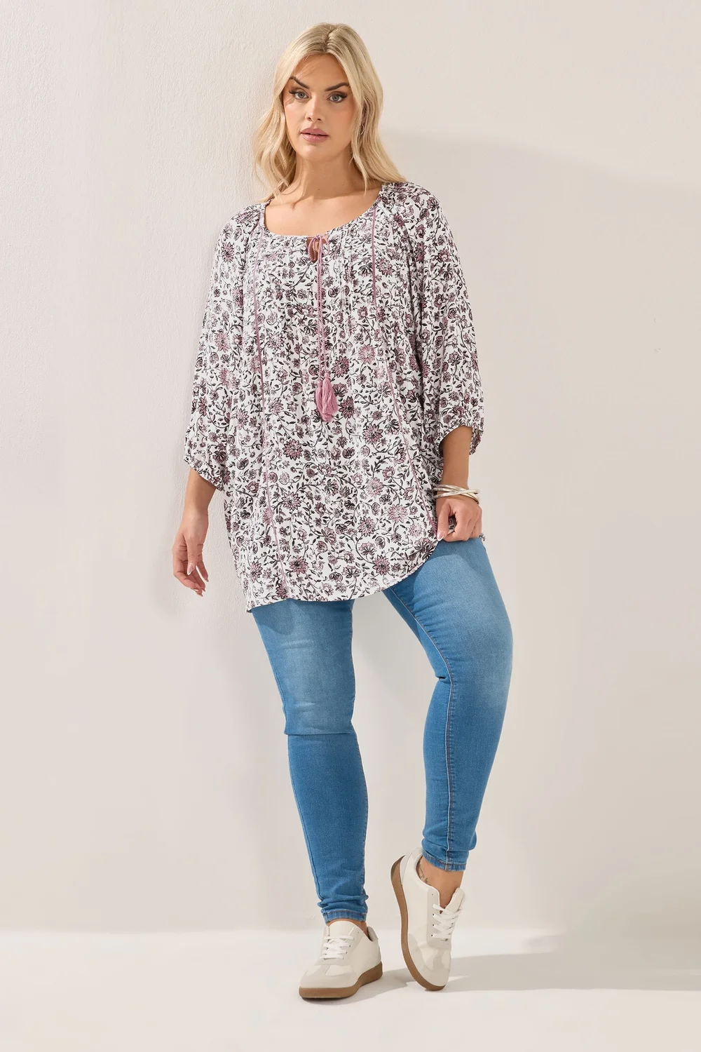 Yours Curve Pink Paisley Print Sequin Tie Neck Top - 22-24 Image 3