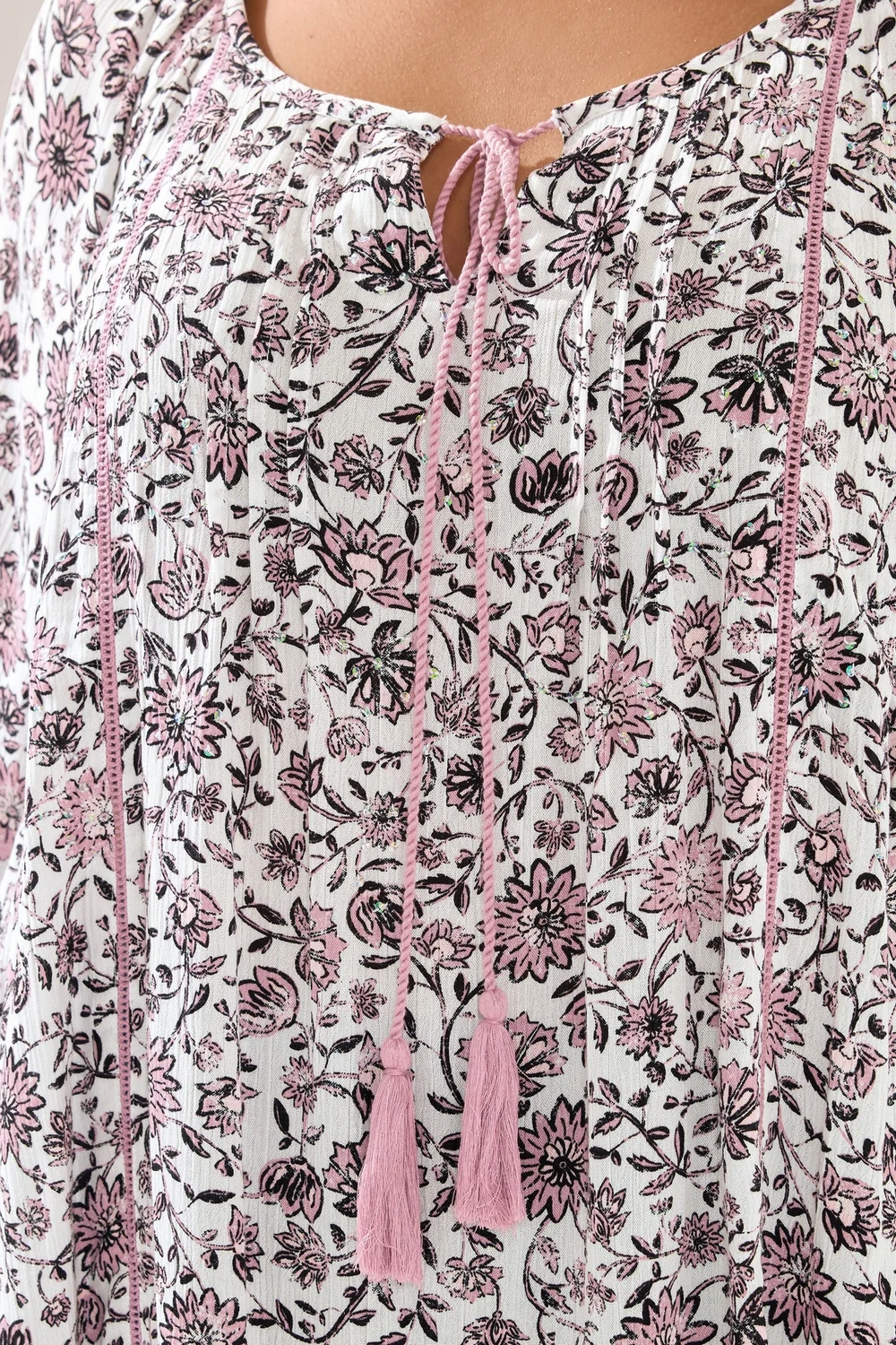 Yours Curve Pink Paisley Print Sequin Tie Neck Top - 22-24 Image 5