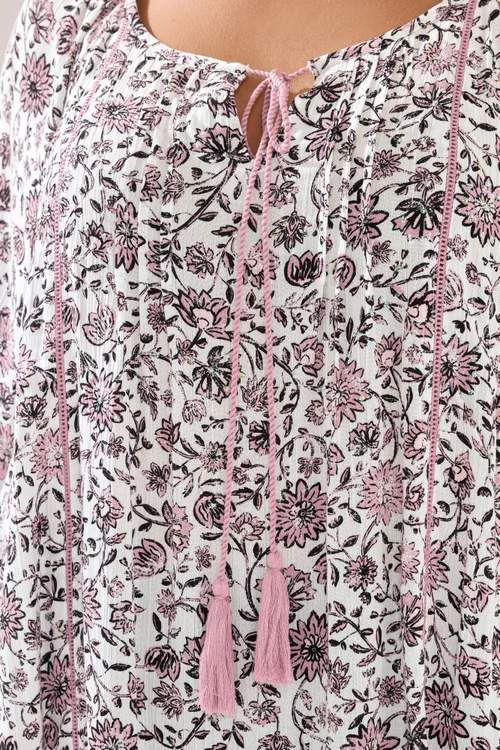Yours Curve Pink Paisley Print Sequin Tie Neck Top - 22-24 Image 5