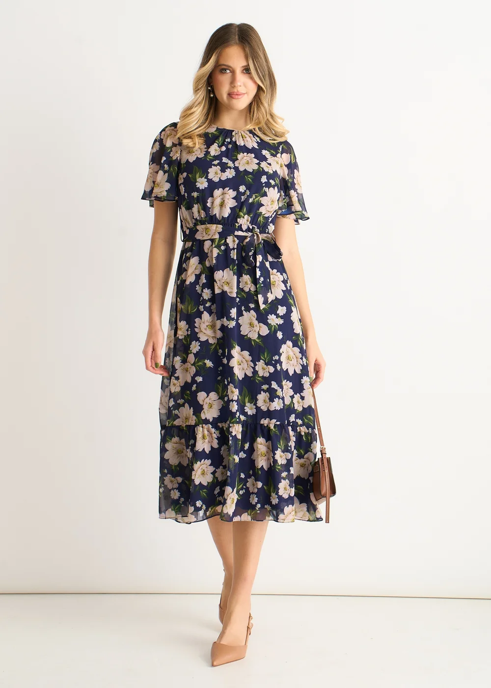 Gini London Navy Floral Print Fit & Flare Midi Dress - 12 Gini London Navy Floral Print Fit & Flare Midi Dress - 12