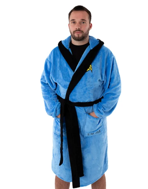 Vanilla Underground Star Trek Adults Hooded Blue Bathrobe - Small Image 1