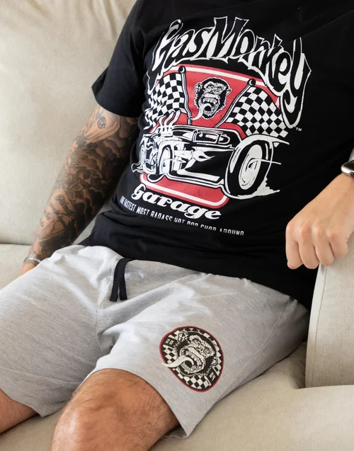 Vanilla Underground Gas Monkey Garage Logo Adults Short Leg Black PJs - Extra Large Image 3