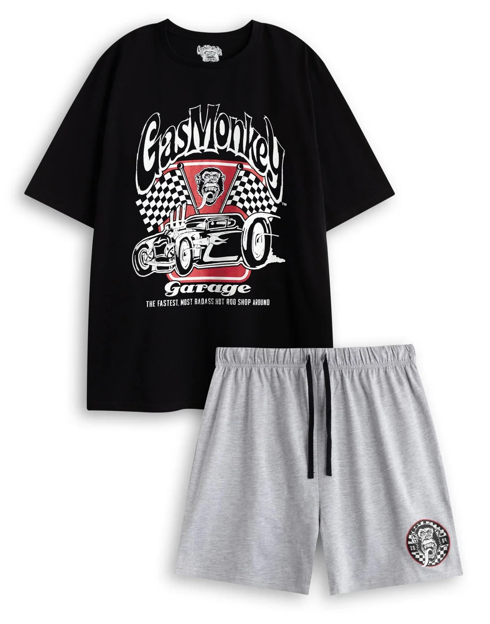Vanilla Underground Gas Monkey Garage Logo Adults Short Leg Black PJs - Extra Large Image 1