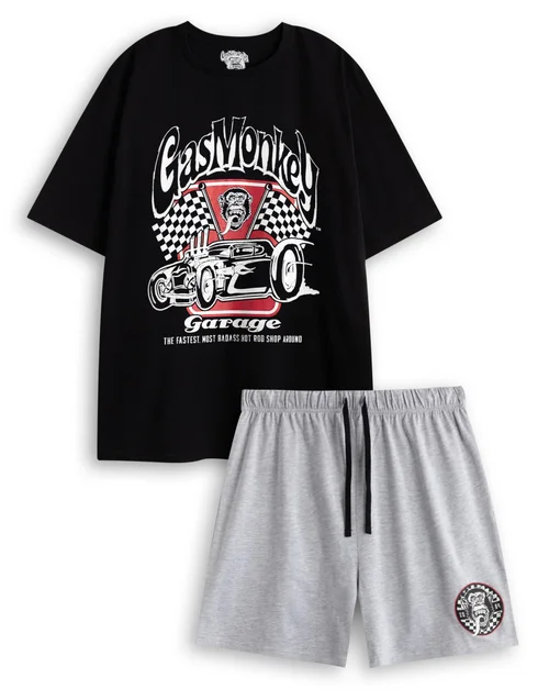 Vanilla Underground Gas Monkey Garage Logo Adults Short Leg Black PJs - Extra Large Image 1