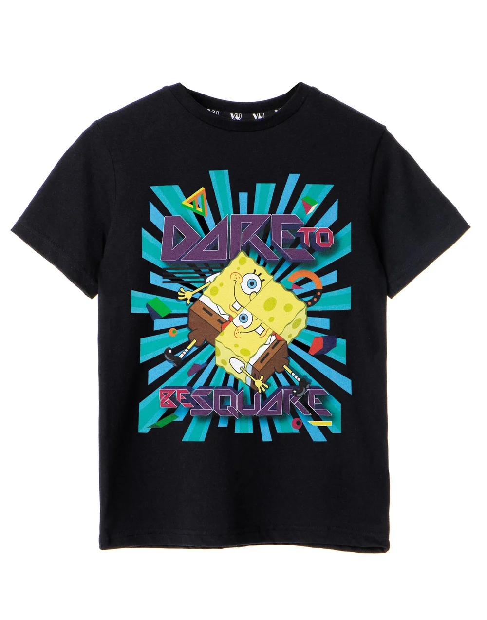 Vanilla Underground SpongeBob SquarePants Kids Dare To Be Square Black T-Shirt - 7-8 Yrs Image 1