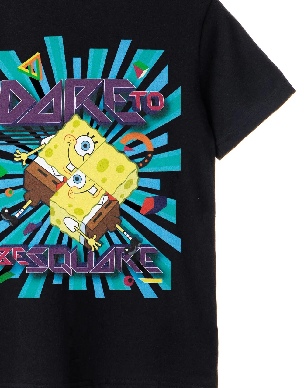 Vanilla Underground SpongeBob SquarePants Kids Dare To Be Square Black T-Shirt - 7-8 Yrs Image 4