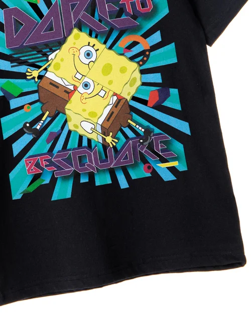 Vanilla Underground SpongeBob SquarePants Kids Dare To Be Square Black T-Shirt - 7-8 Yrs Image 5