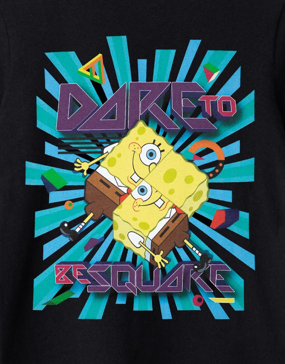 Vanilla Underground SpongeBob SquarePants Kids Dare To Be Square Black T-Shirt - 7-8 Yrs Image 2