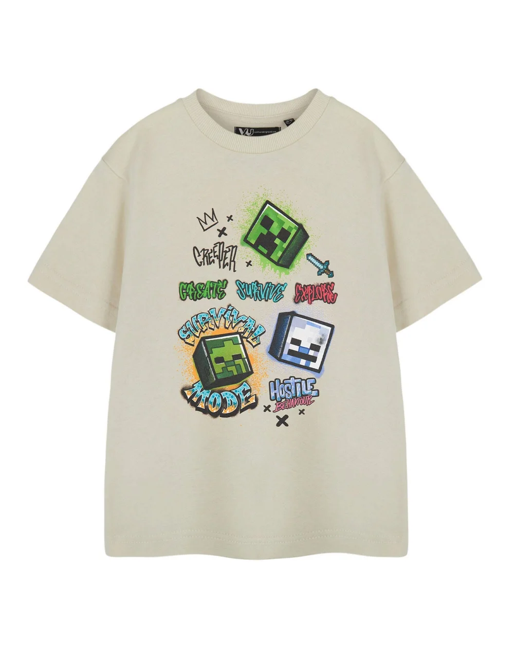 Vanilla Underground Minecraft Kids Survival Mode Beige T-Shirt - 5-6 Yrs Image 1