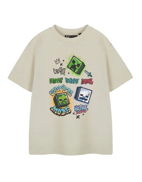 Vanilla Underground Minecraft Kids Survival Mode Beige T-Shirt - 5-6 Yrs Image 1