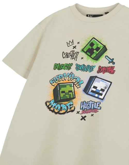 Vanilla Underground Minecraft Kids Survival Mode Beige T-Shirt - 5-6 Yrs Image 2