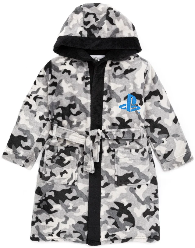 Vanilla Underground PlayStation Boys Grey Logo Grey Camo Print Bathrobe (5 - 14 Years)