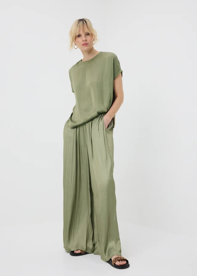 Green Satin Wide Leg Co Ord Trousers