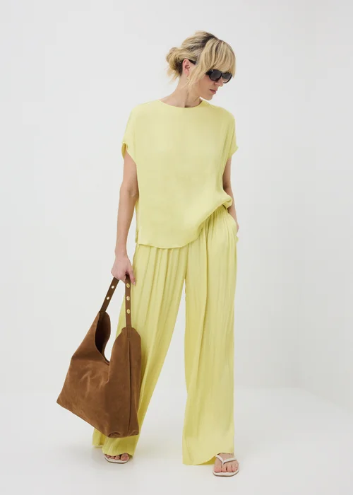 Yellow Satin Wide Leg Co Ord Trousers - Size 10 33 leg Image 1