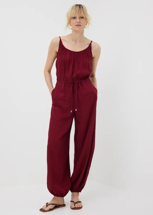 Burgundy Woven Cami Jumpsuit