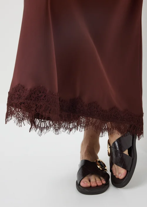 Chocolate Brown Satin Lace Trim Maxi Co Ord Skirt - 8 Image 3