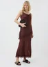 Chocolate Brown Satin Lace Trim Maxi Co Ord Skirt - 8 Image 1