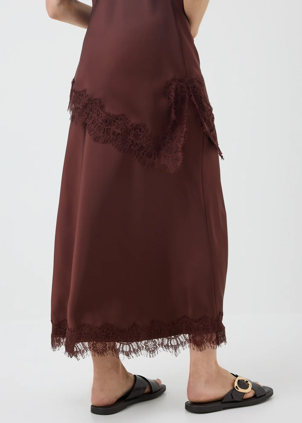 Chocolate Brown Satin Lace Trim Maxi Co Ord Skirt - 8 Image 2