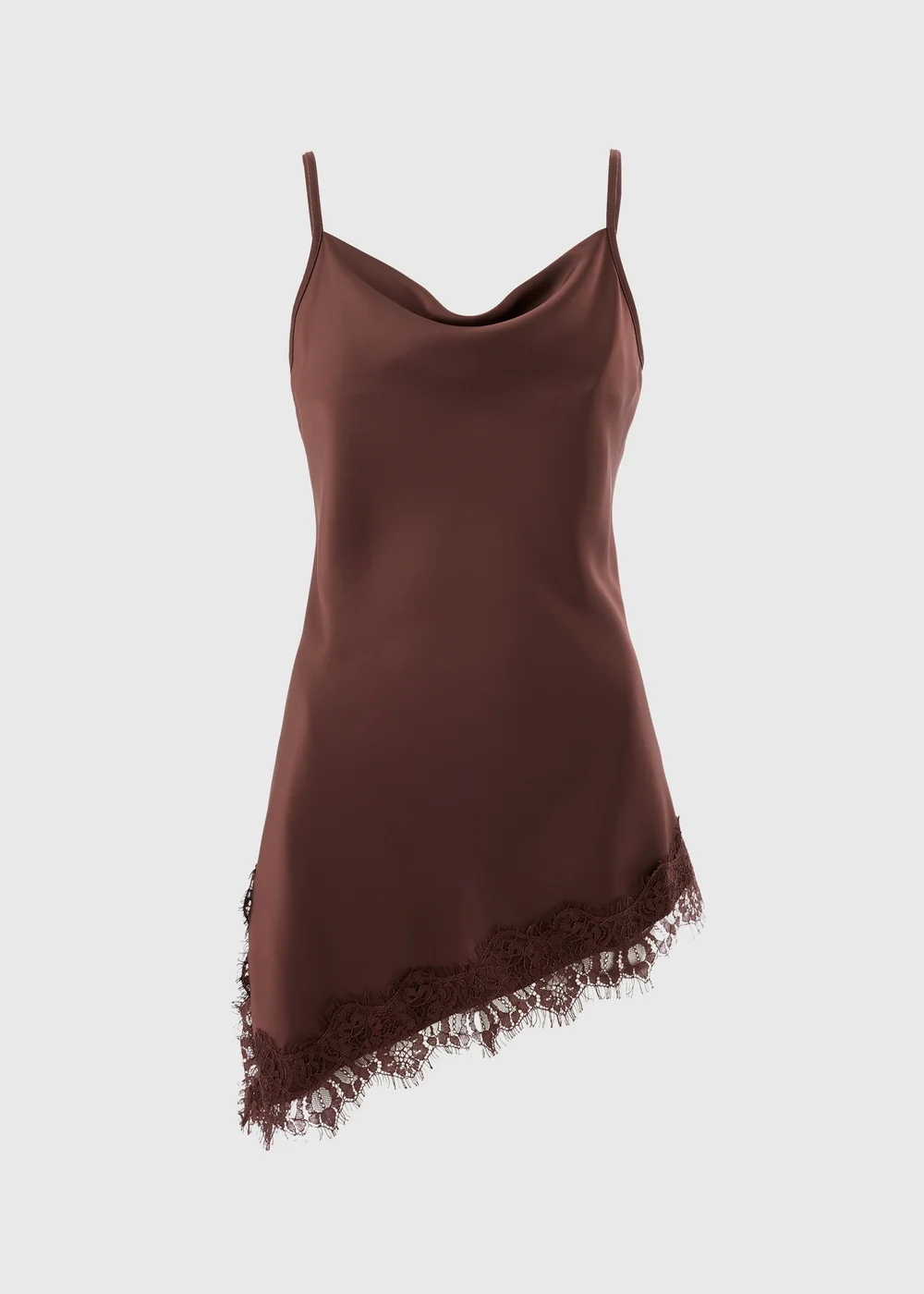 Chocolate Brown Satin Lace Cowl Longline Cami Top - 28 Image 4