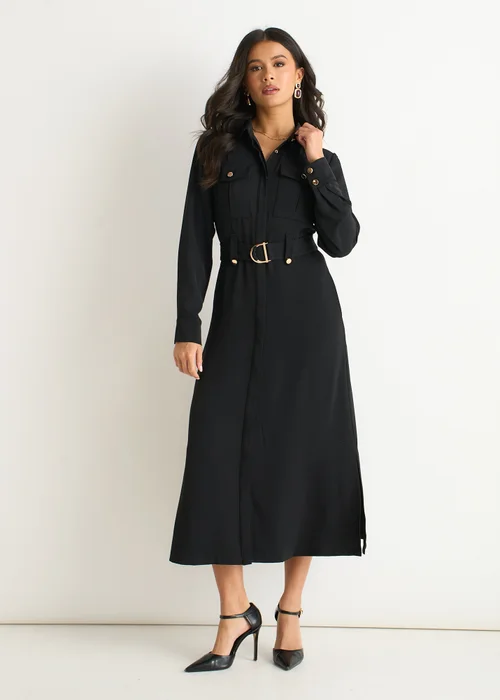 Gini London Black Luxe Gold Button Utility Shirt Dress - 8 Gini London Black Luxe Gold Button Utility Shirt Dress - 8