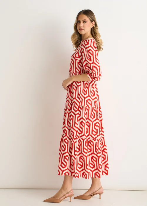 Gini London Red Geo Print Smock Maxi Dress - 10 Image 4