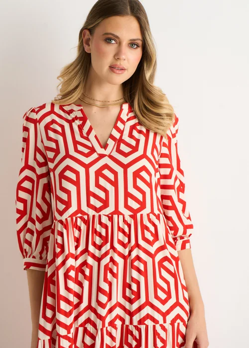 Gini London Red Geo Print Smock Maxi Dress - 10 Image 3