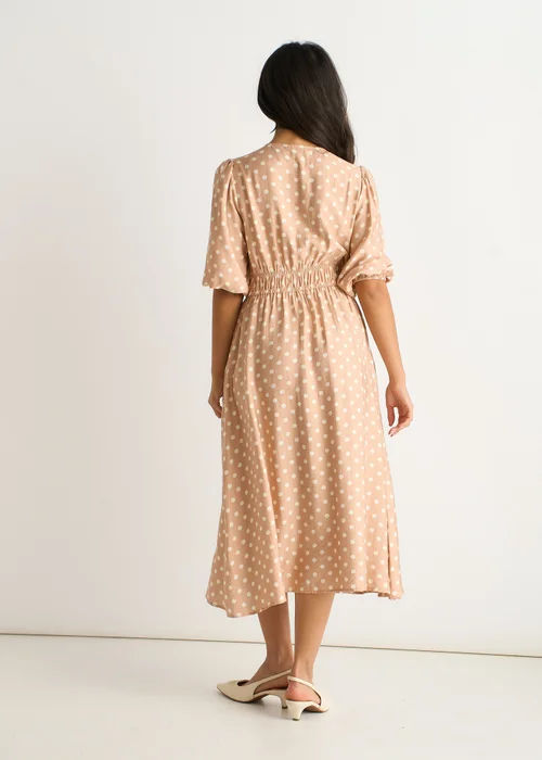 Gini London Oatmeal Spot Print Shirred Waist Shift Midi Dress - 10 Image 2