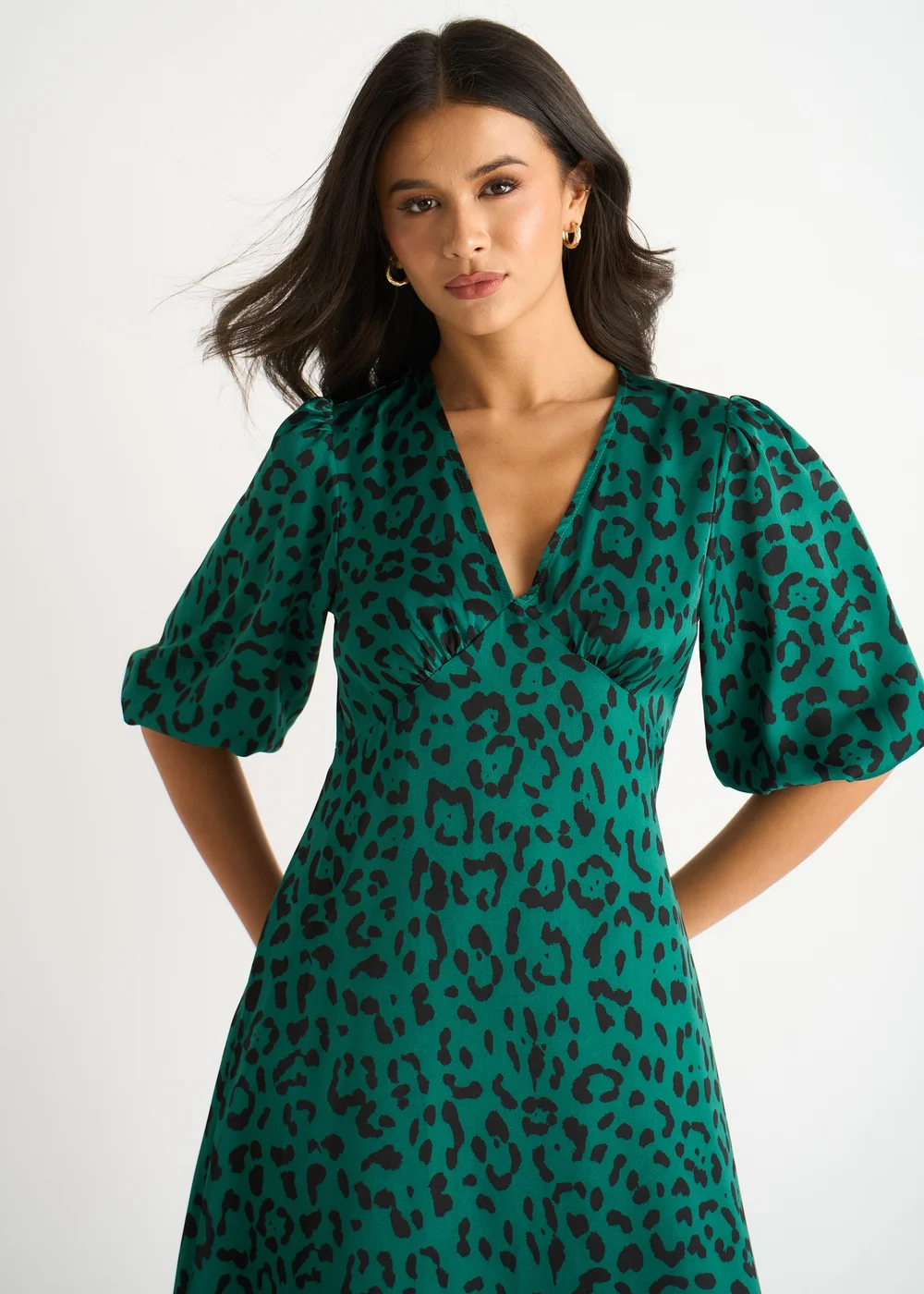 Gini London Green Animal Print Satin Midi Dress - 10 | Matalan Gini London Green Animal Print Satin Midi Dress - 10 | Matalan