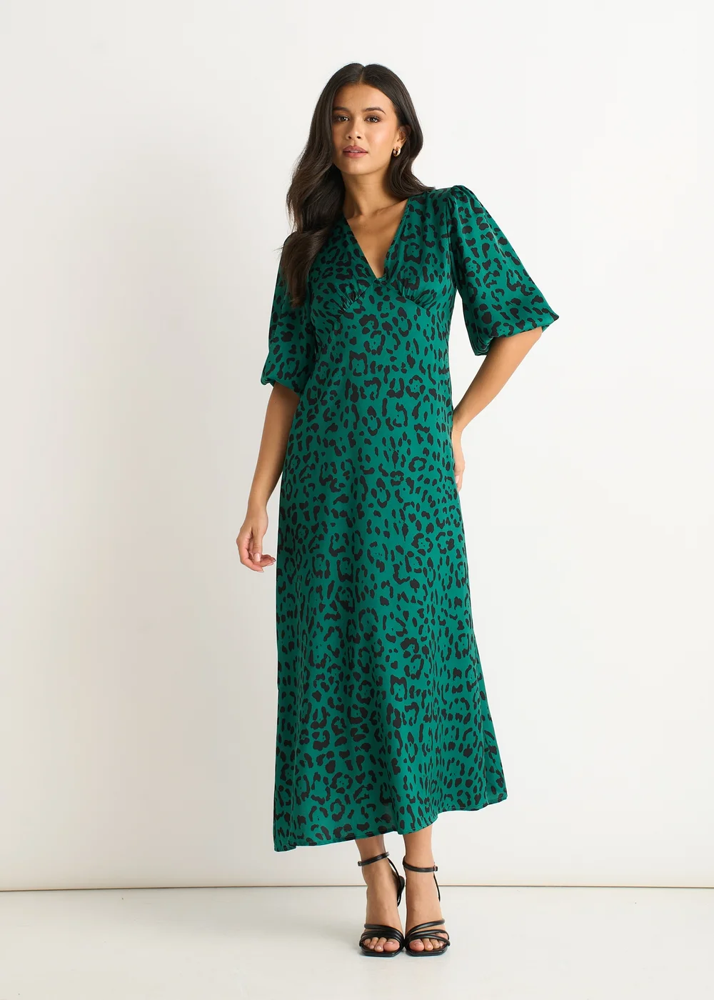 Gini London Green Animal Print Satin Midi Dress - 10 | Matalan Gini London Green Animal Print Satin Midi Dress - 10 | Matalan