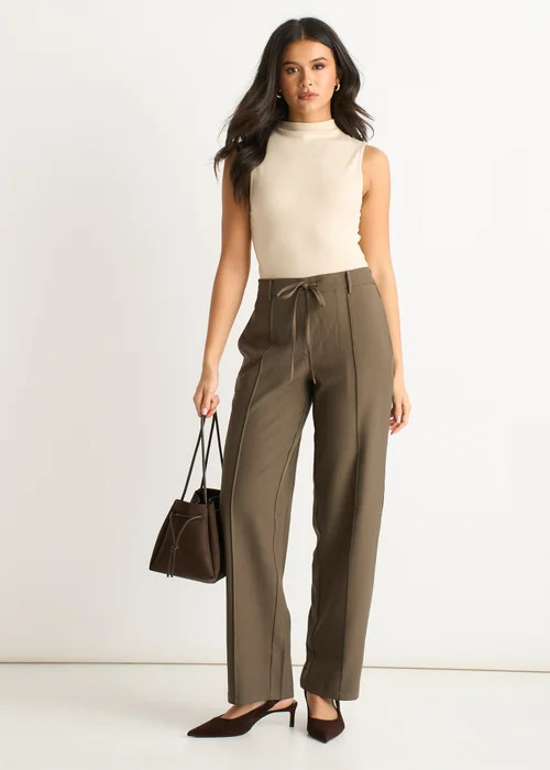 Gini London Marl Grey Drawstring Elasticated Back Tailoring Trousers - 8 Image 1