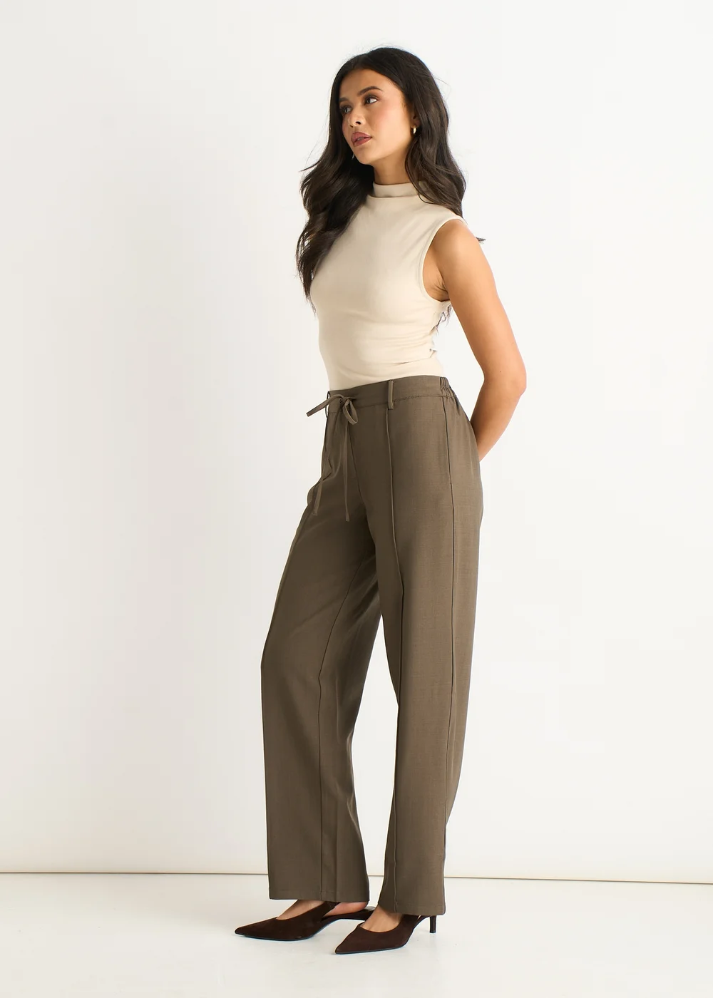 Gini London Marl Grey Drawstring Elasticated Back Tailoring Trousers - 8 Image 4