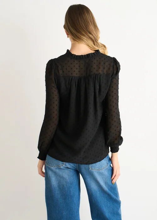 Gini London Black Dobby Chiffon Frill Neck Blouse - 10 Image 2