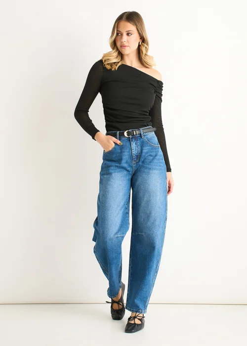 Gini London Black Jersey Slash Neck Long Sleeves Top - 10 Image 1