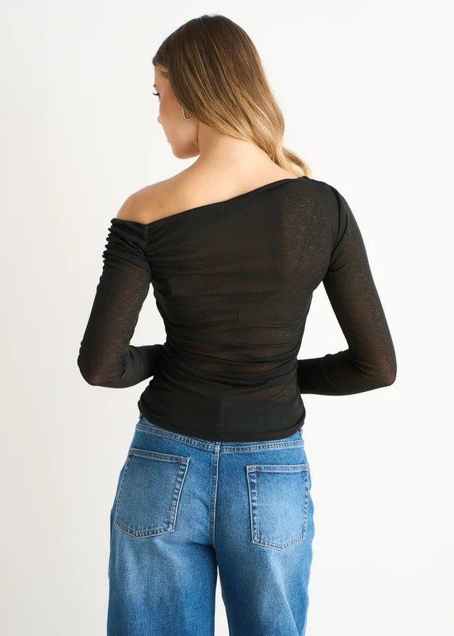 Gini London Black Jersey Slash Neck Long Sleeves Top