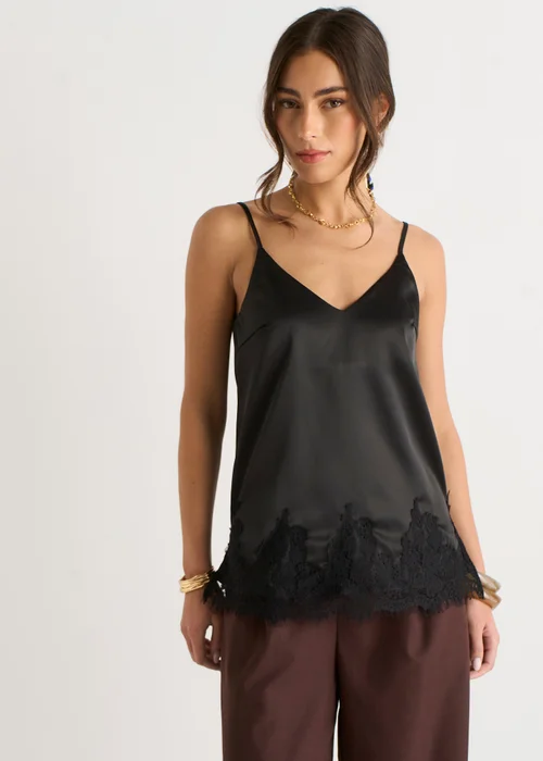 Gini London Black Lace Trim Satin Cami Top - 12 Image 3