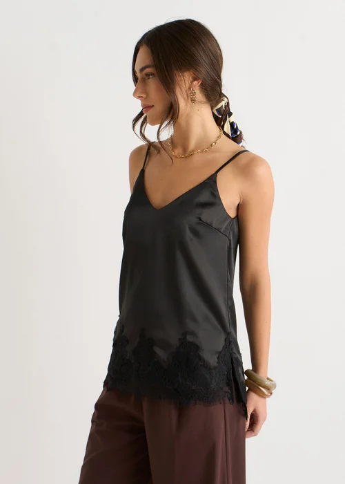 Gini London Black Lace Trim Satin Cami Top - 12 Image 4